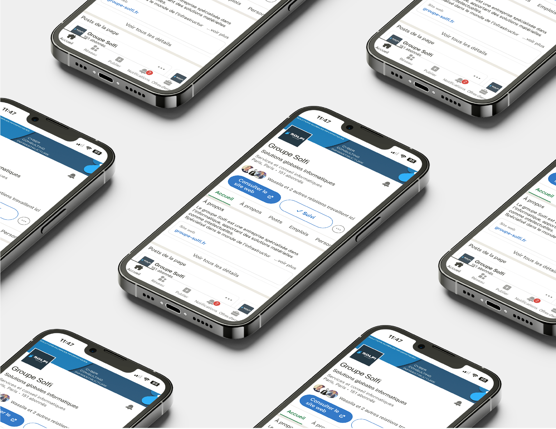 Mockup page LinkedIn du Groupe Solfi