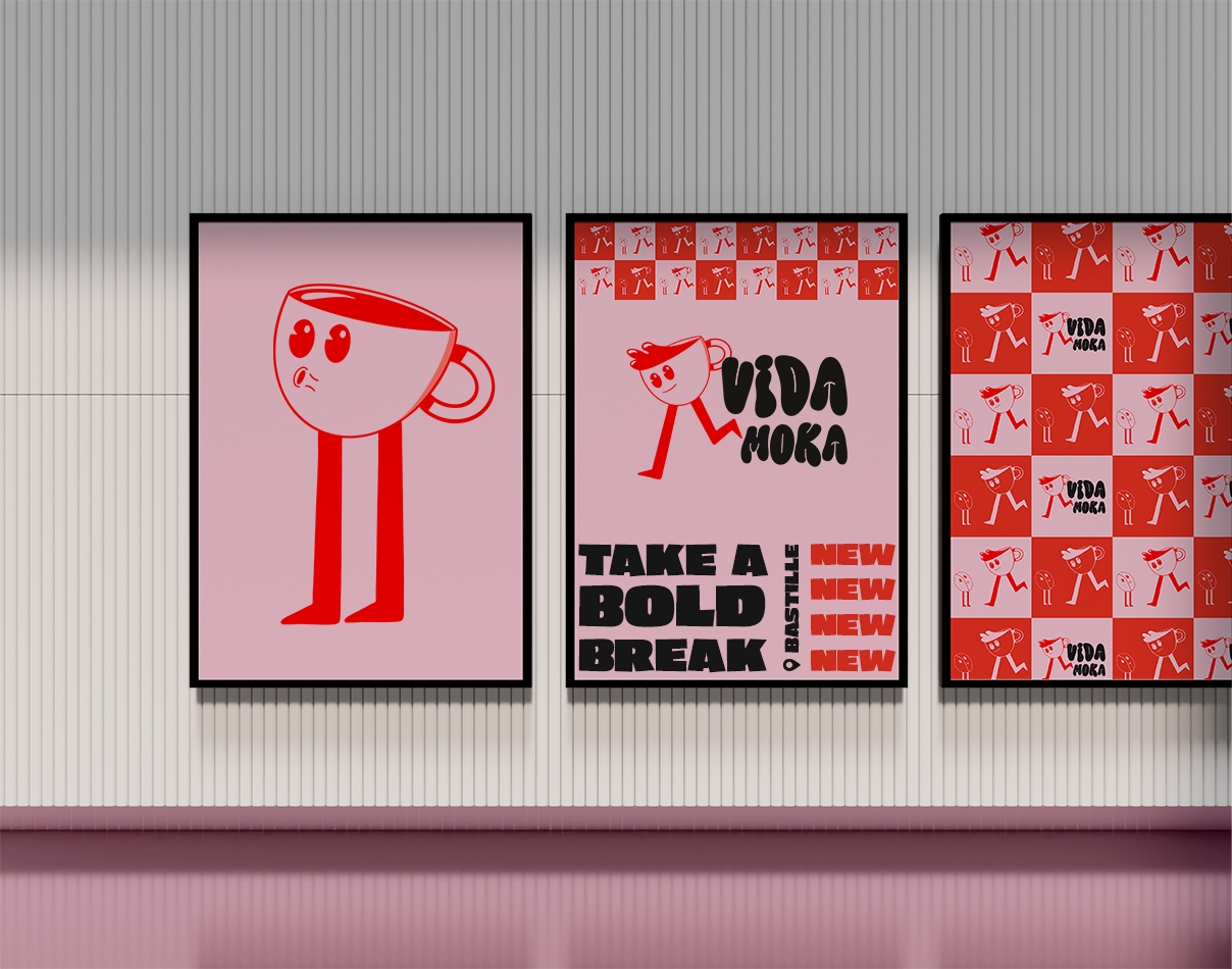 Mockup d'affiches dans la rue avec une mascotte rétro
